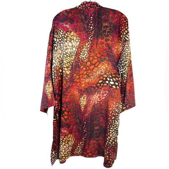 Natori Ladies Blouse Large Red Orange Satin Animal Print Tunic Oversized Relaxed - Picture 2 of 11
